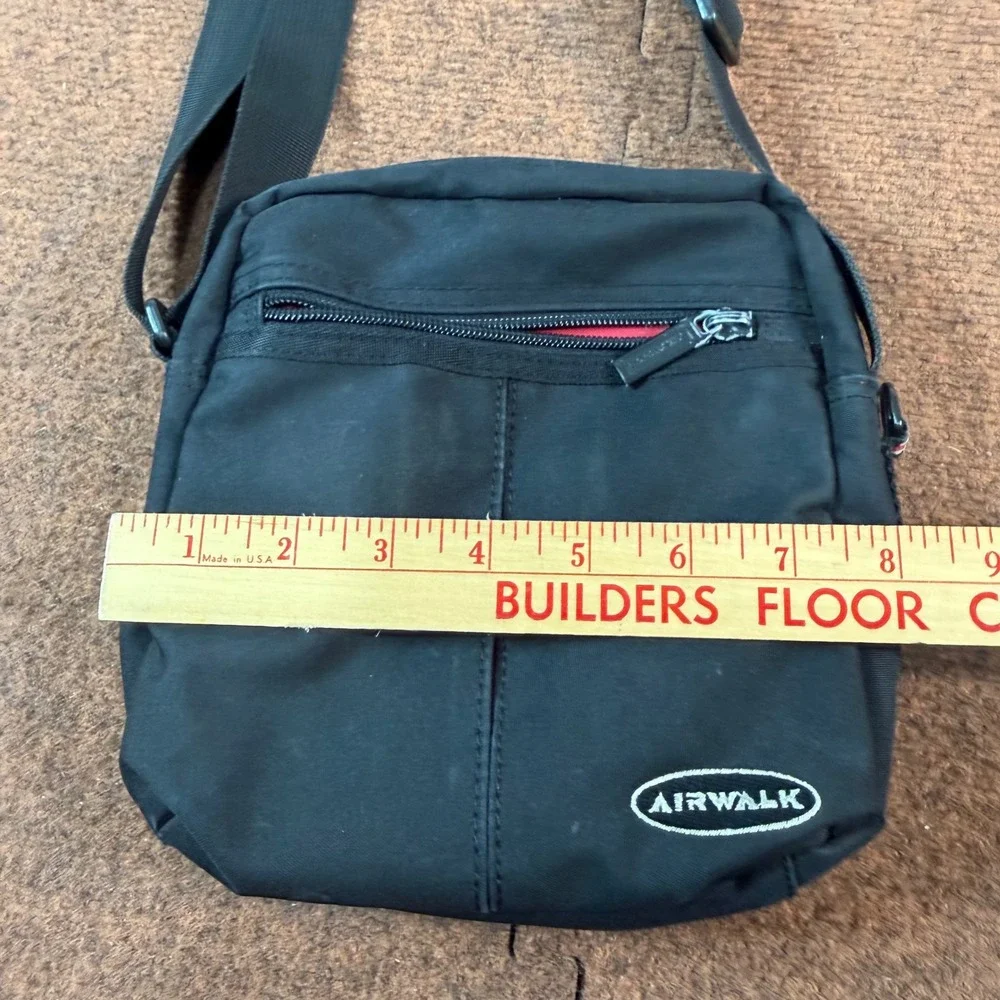 B+ Airwalk Black Canvas Crossbody Messenger Bag Red Lining Small Travel Pouch